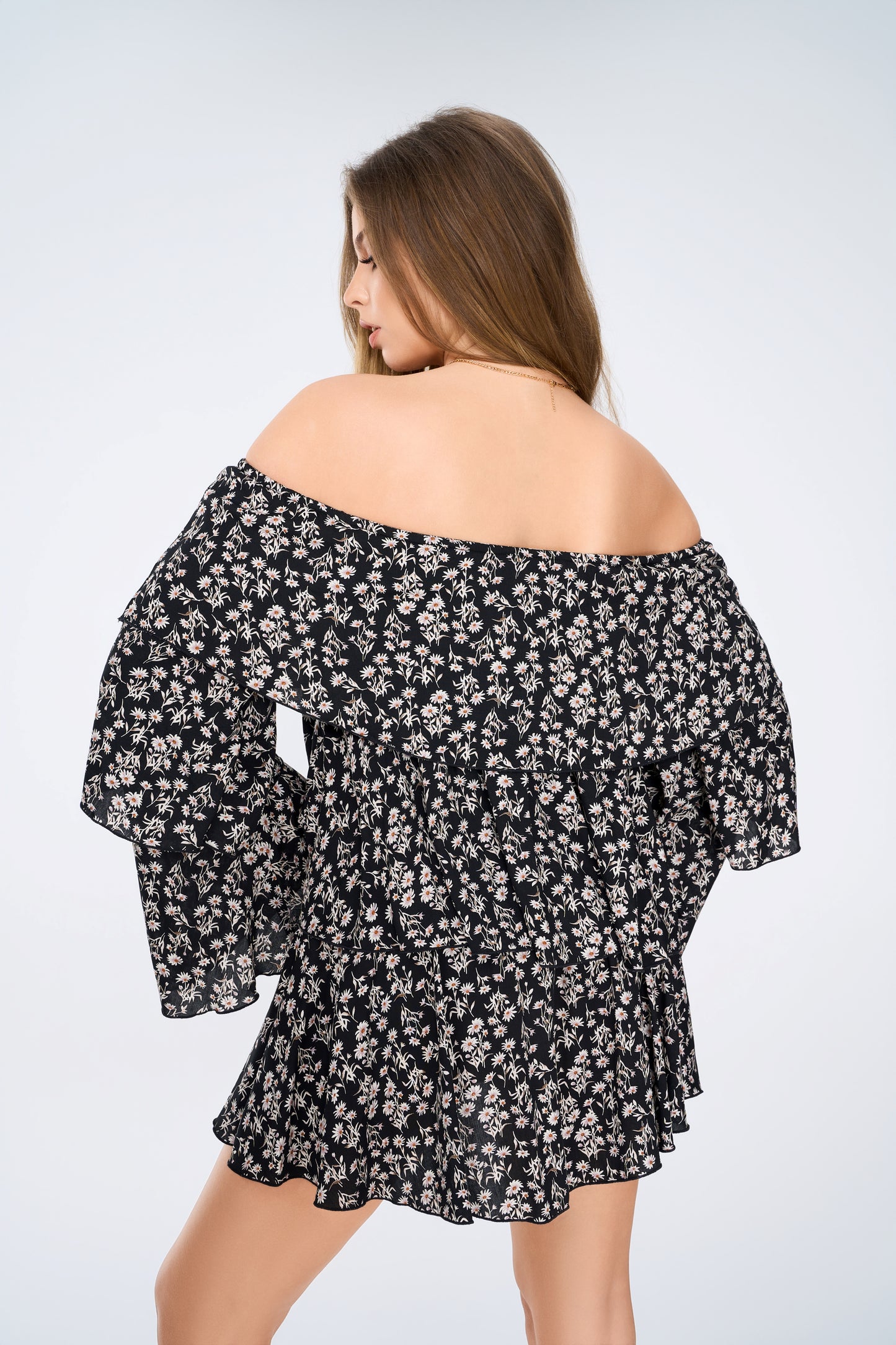 ACER LONG SLEEVE MINI DRESS BLACK / FLORAL