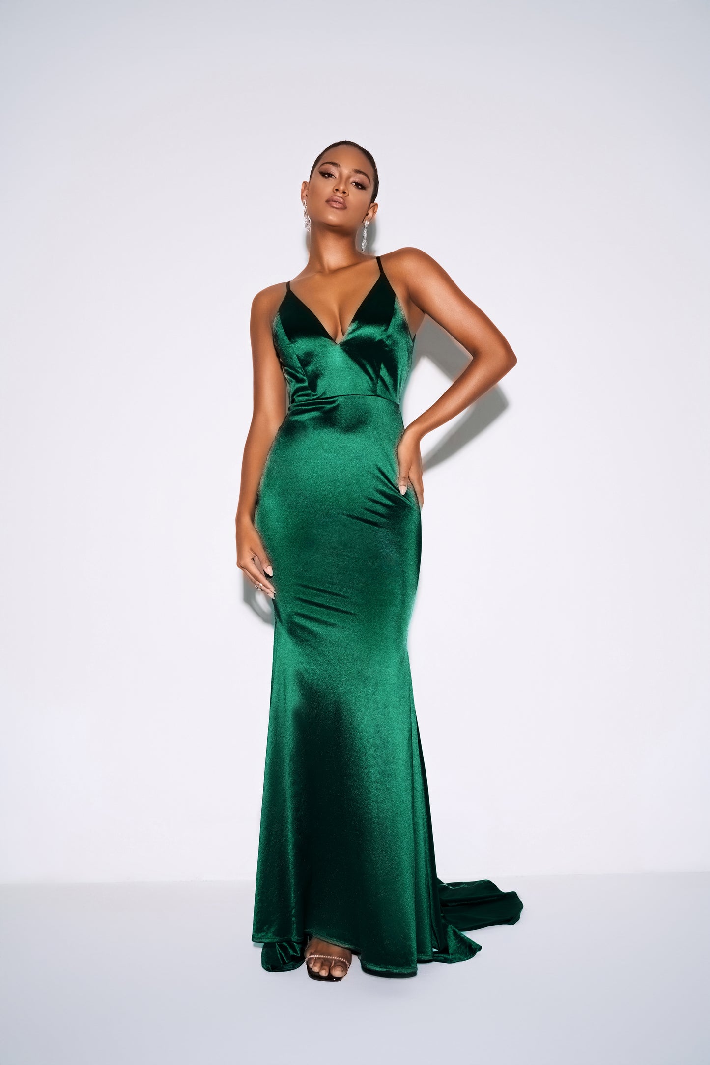 Dark Green Off-Shoulder Satin Maxi Dress – Sexy V-Neck Wrap Evening Gown