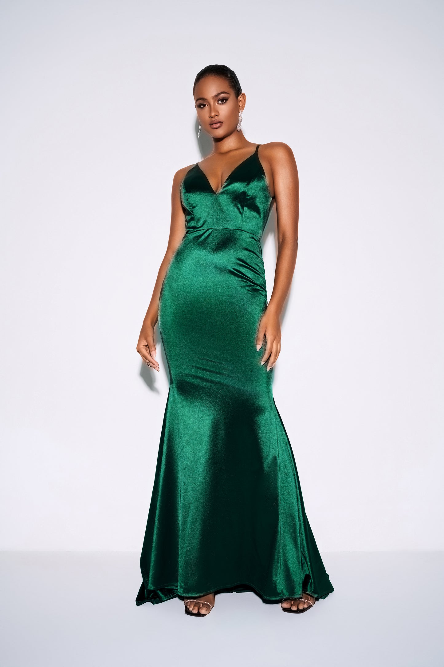 Dark Green Off-Shoulder Satin Maxi Dress – Sexy V-Neck Wrap Evening Gown