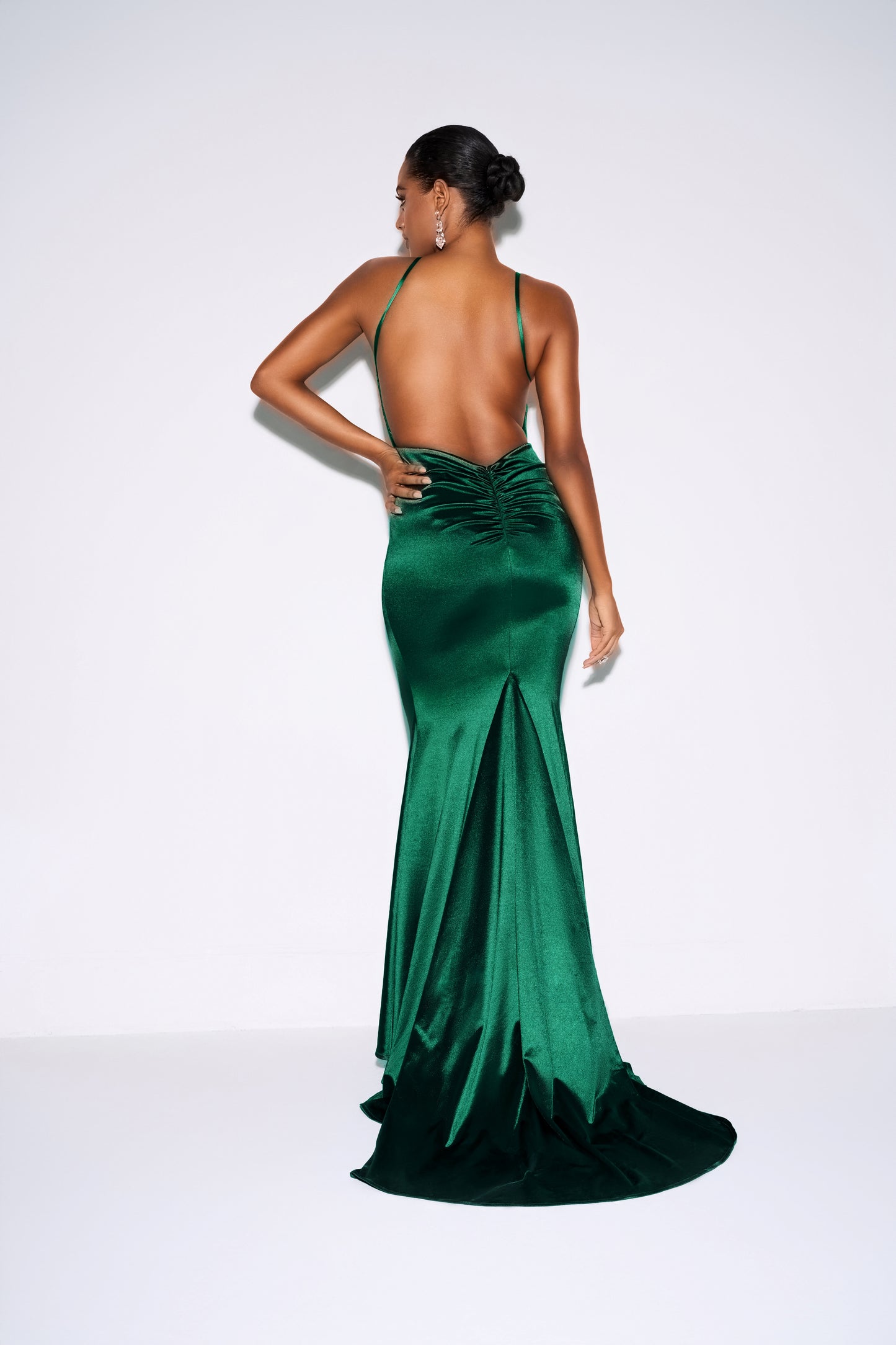 Dark Green Off-Shoulder Satin Maxi Dress – Sexy V-Neck Wrap Evening Gown