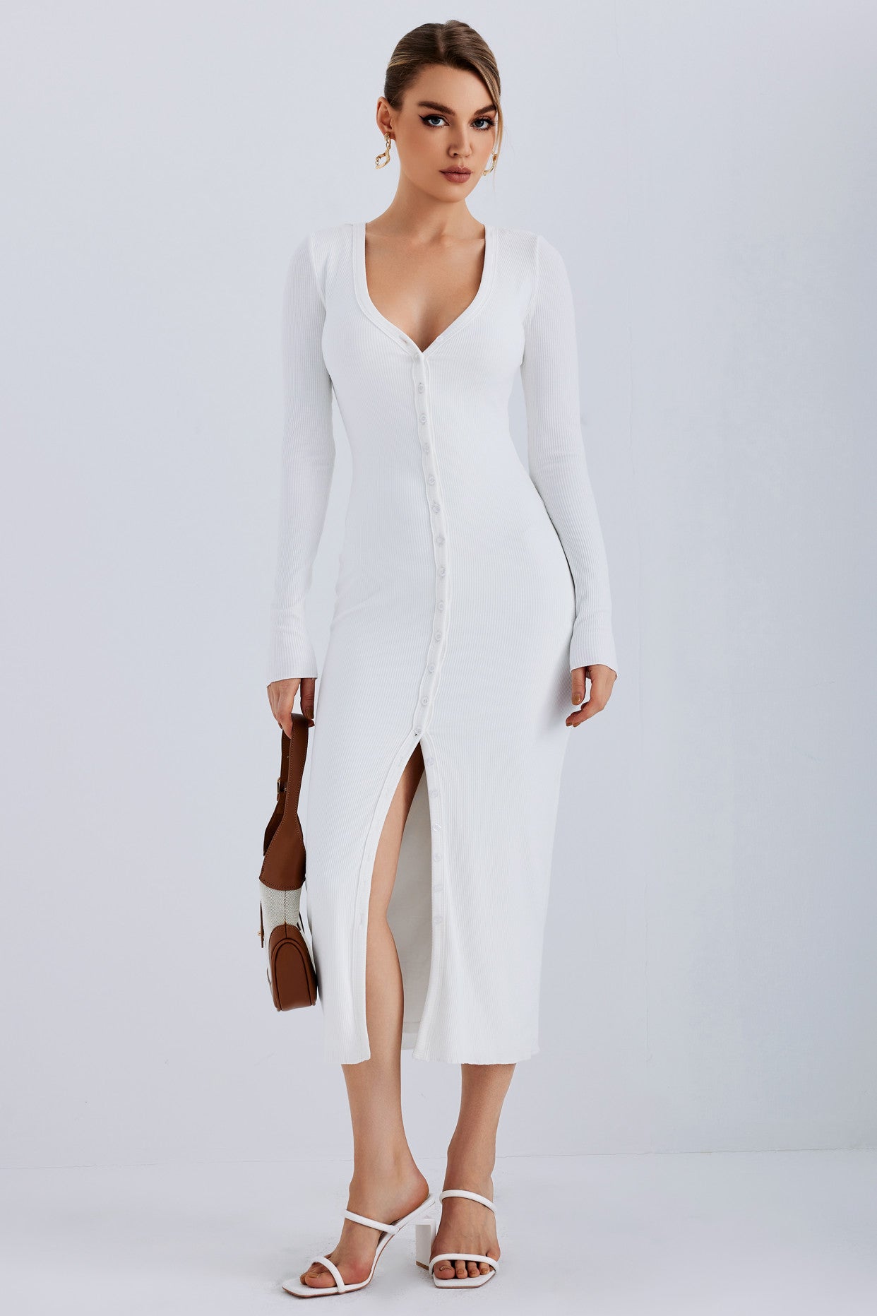 Women Long Sleeve V Neck Dress