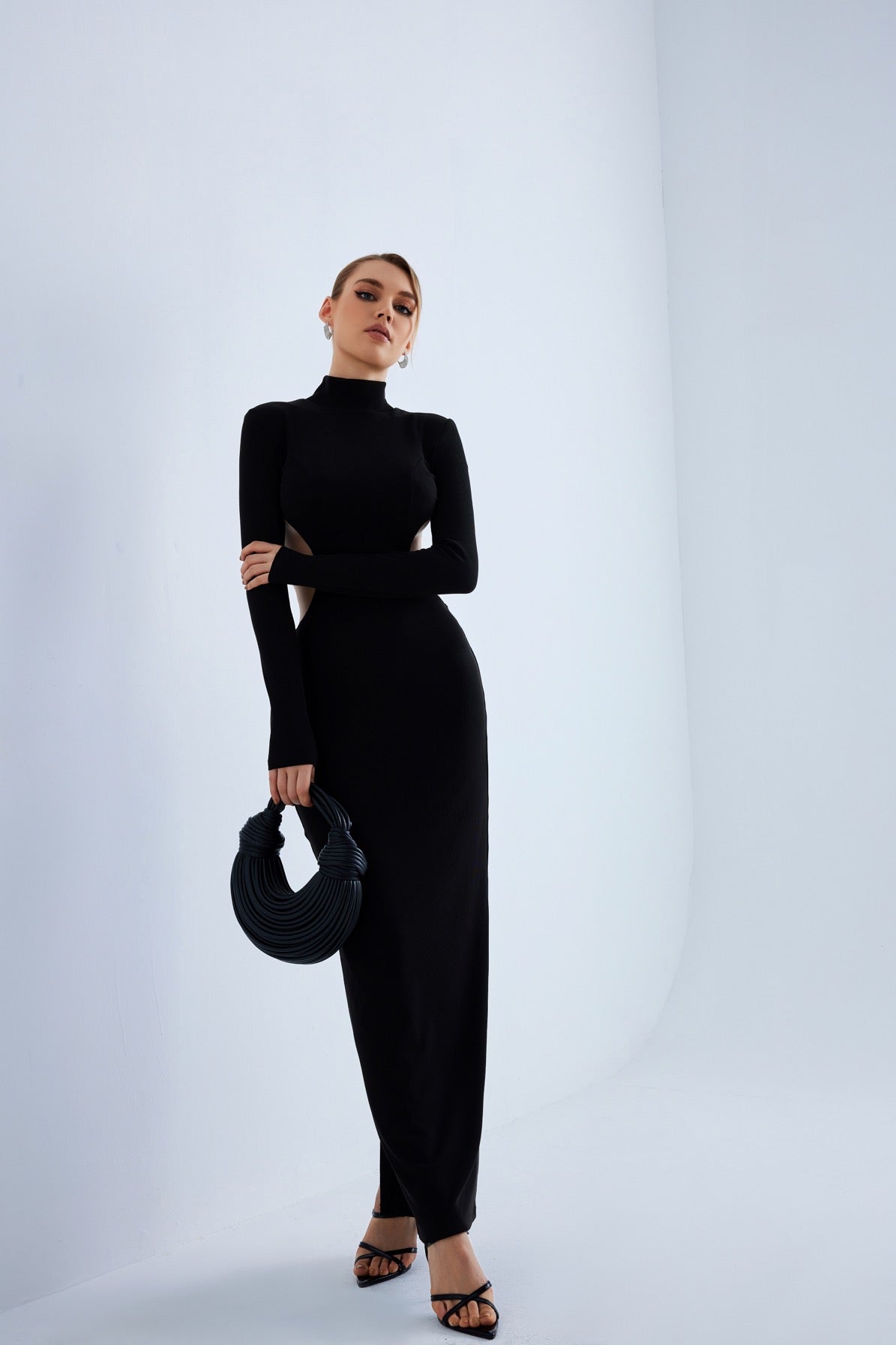 Mock Neck Backless Long Sleeve Dress – Elegant Bodycon Party Outfit