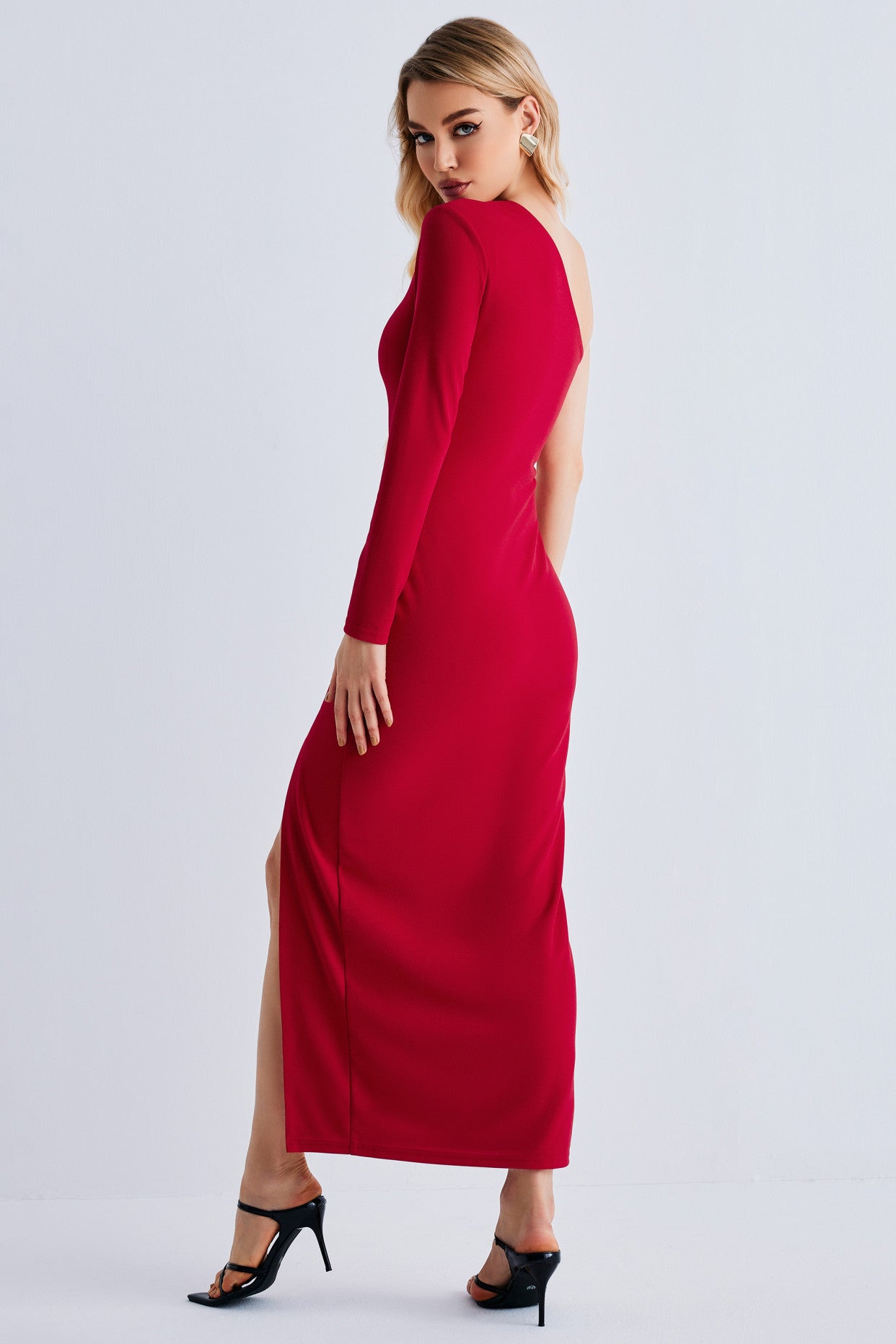 Women One Shoulder Long Sleeve Cocktail Dress