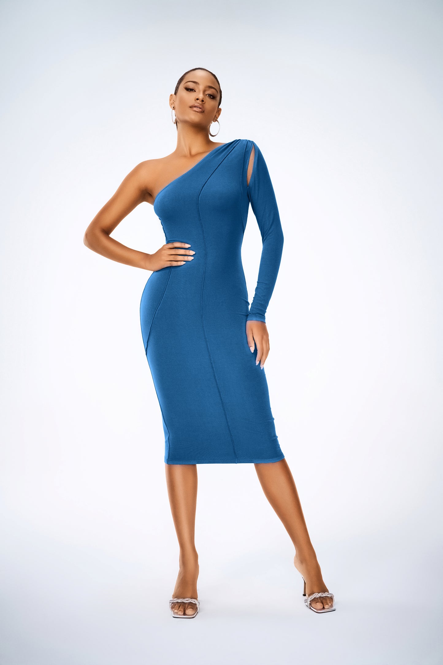 TOMER ONE SHOULDER MADI DRESS BLUE