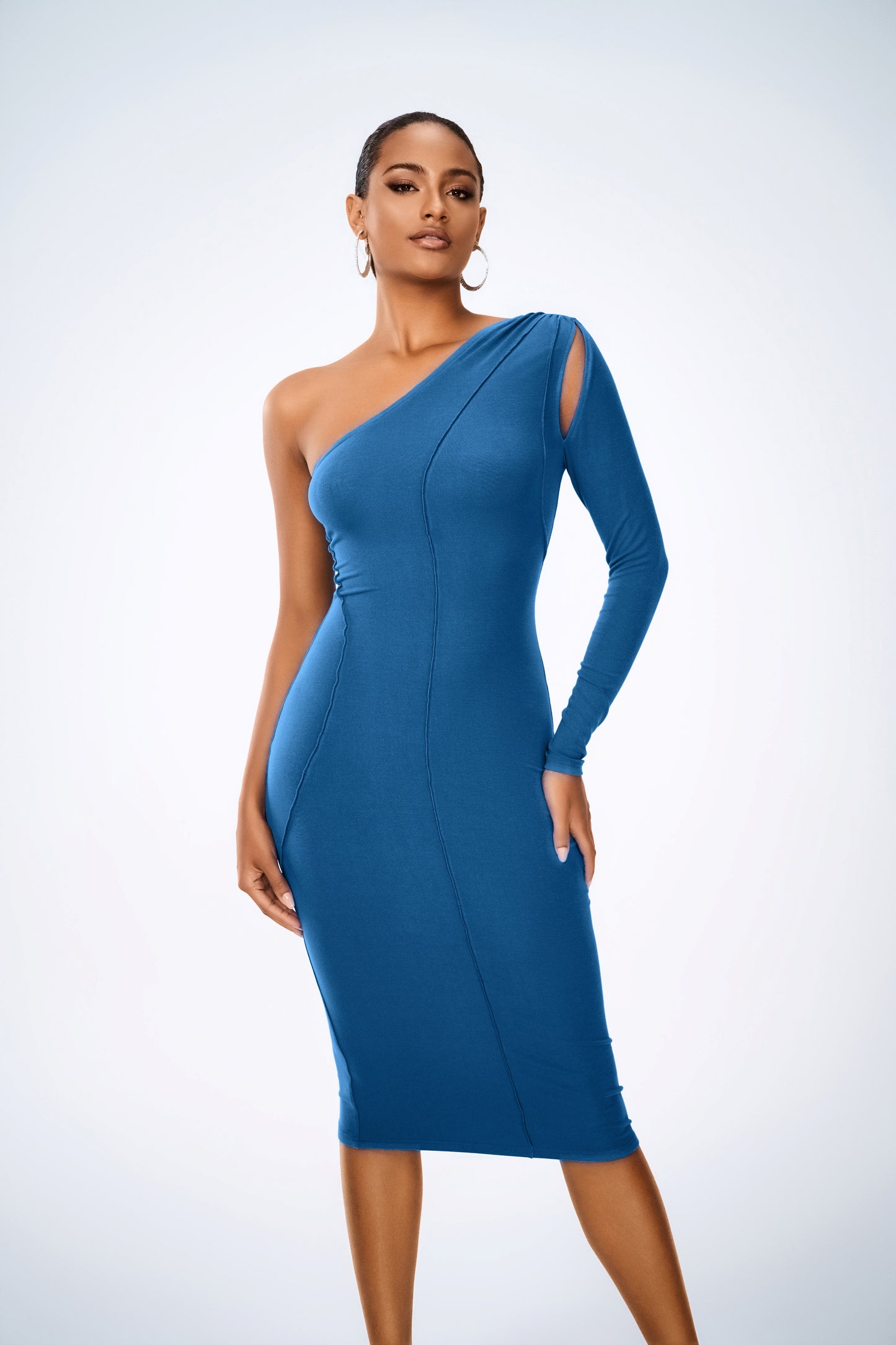 TOMER ONE SHOULDER MADI DRESS BLUE