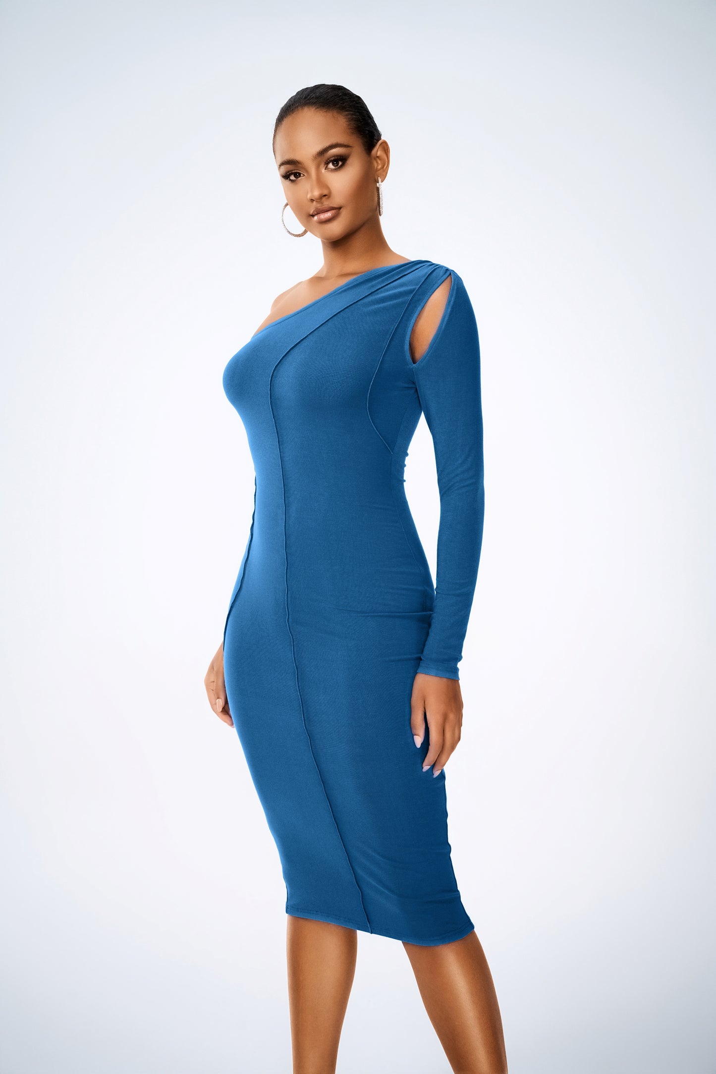 TOMER ONE SHOULDER MADI DRESS BLUE