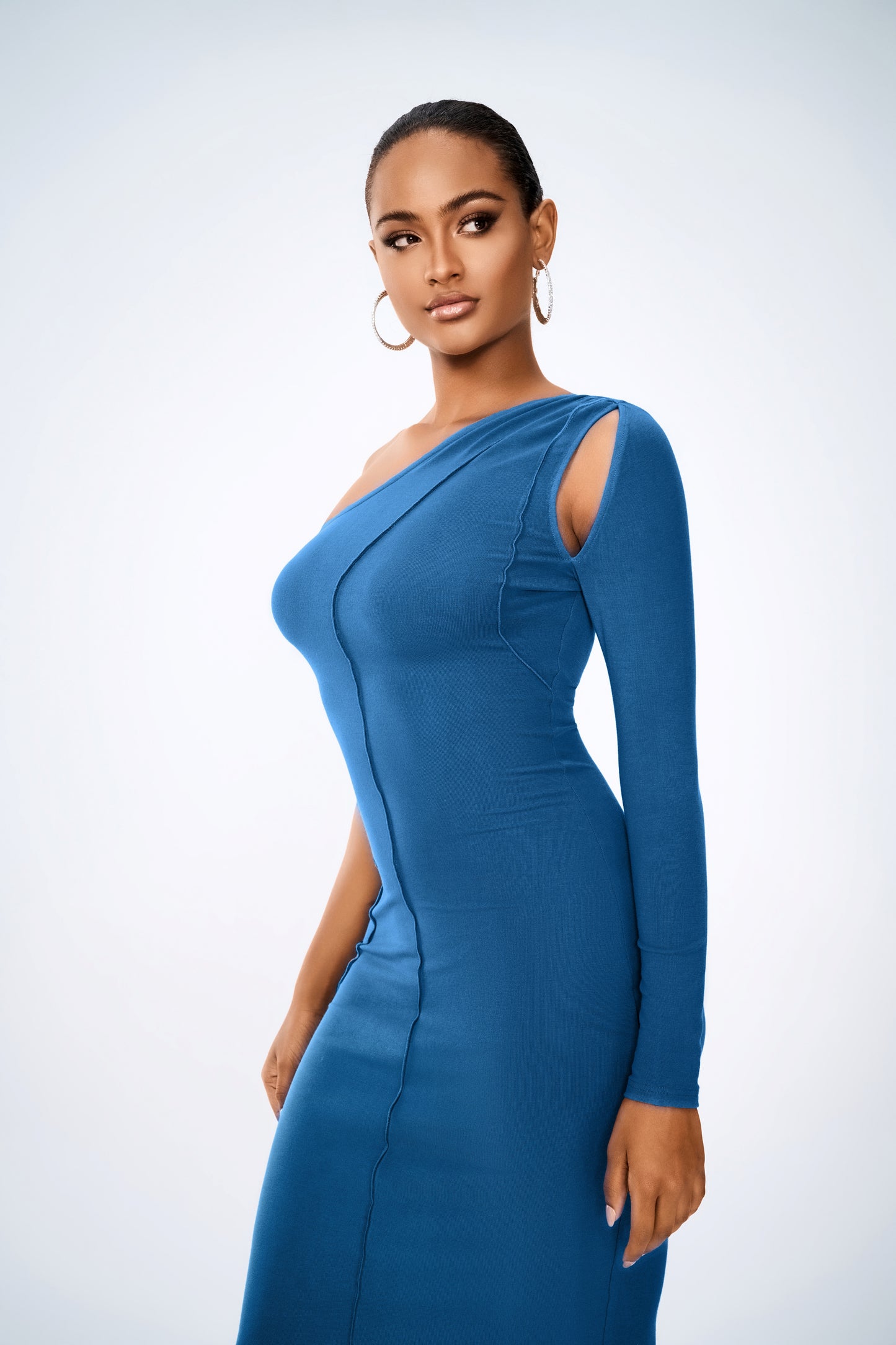 TOMER ONE SHOULDER MADI DRESS BLUE