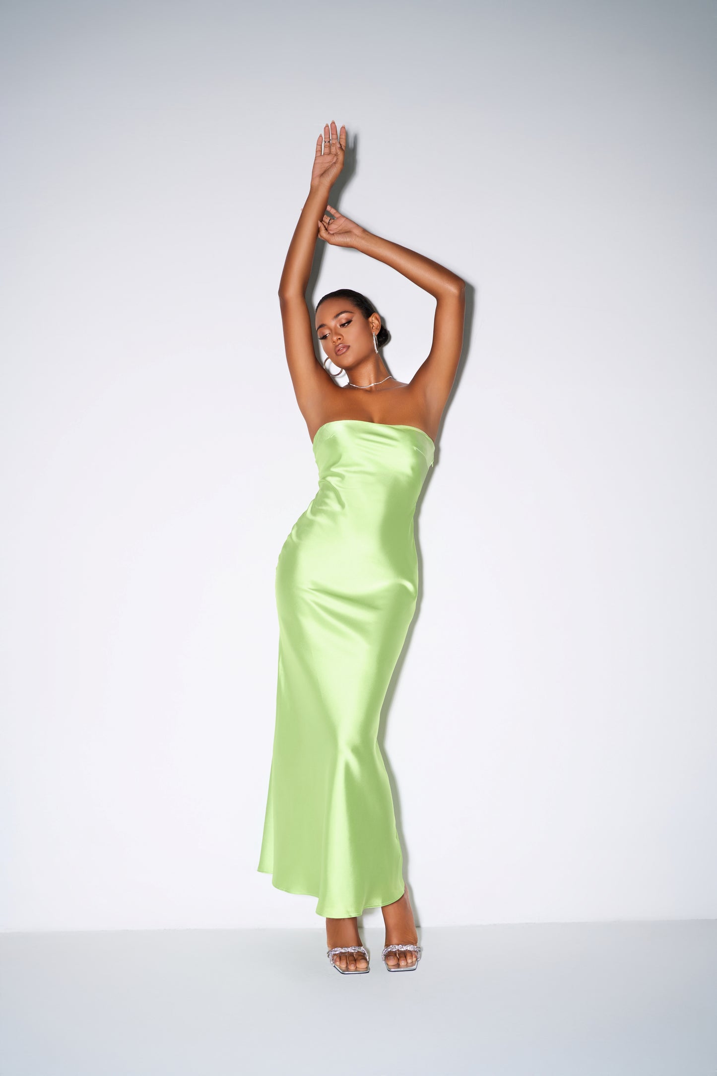 Light Green Strapless Bodycon Maxi Dress – Summer Evening Party Outfit