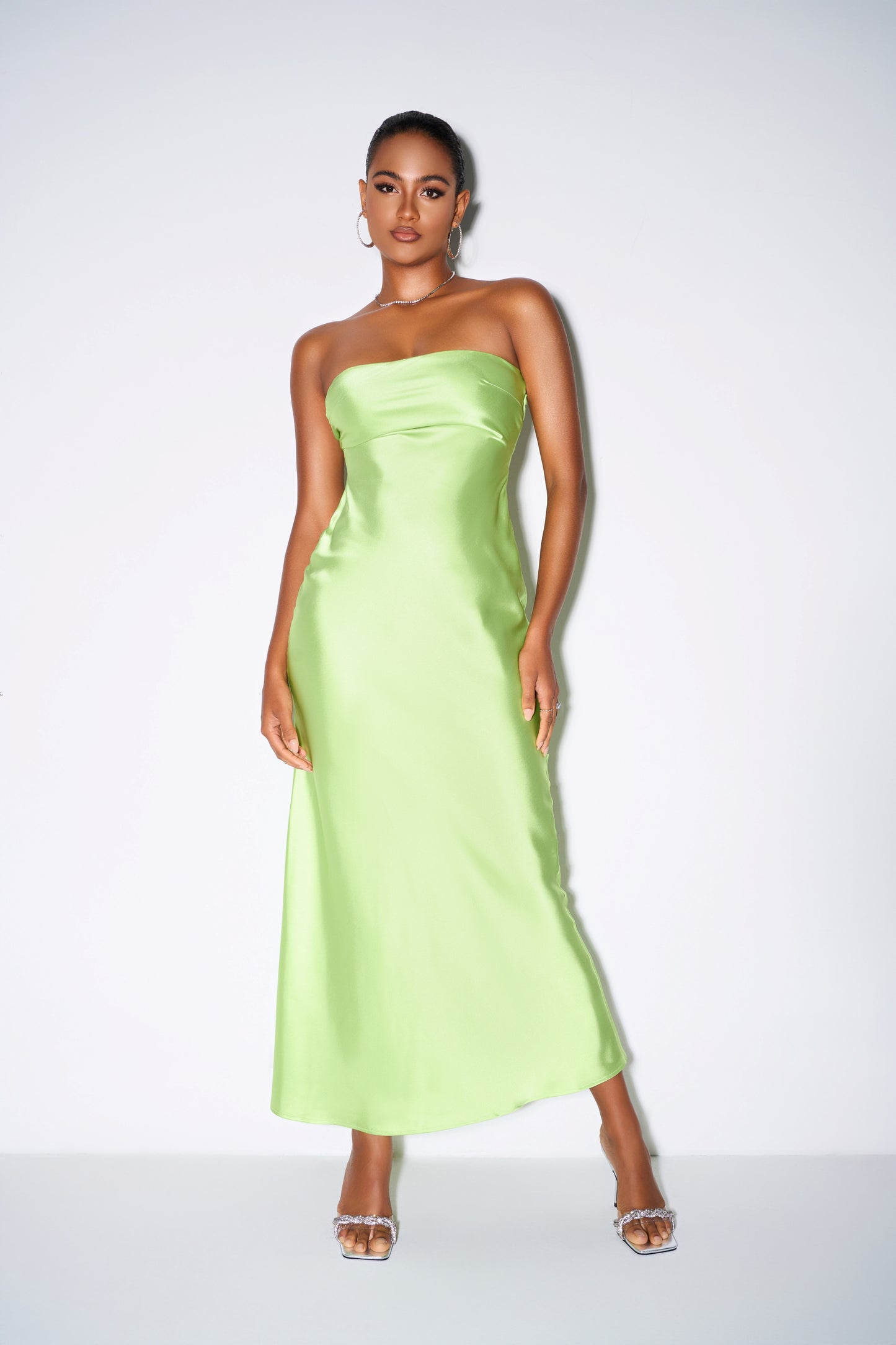 Light Green Strapless Bodycon Maxi Dress – Summer Evening Party Outfit