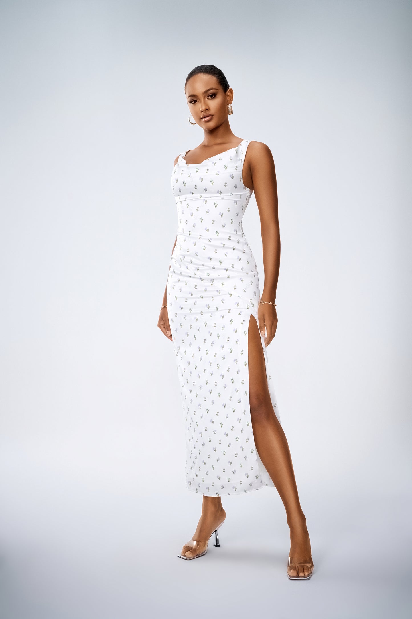 White Floral Spaghetti Strap Maxi Dress – Sleeveless Boho Beach Sundress