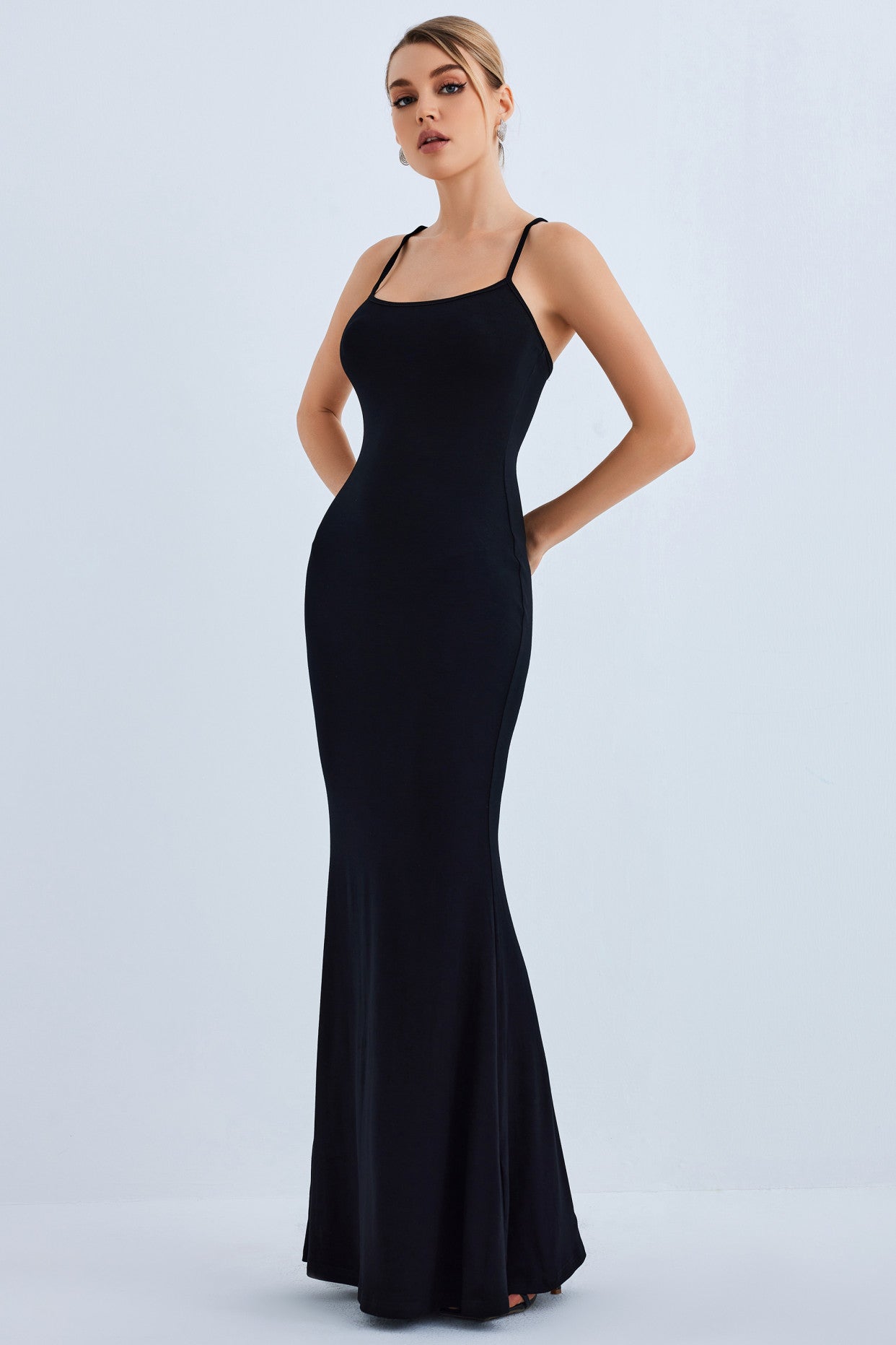 Women Black Bodycon Spaghetti Strap Long Maxi Dresses