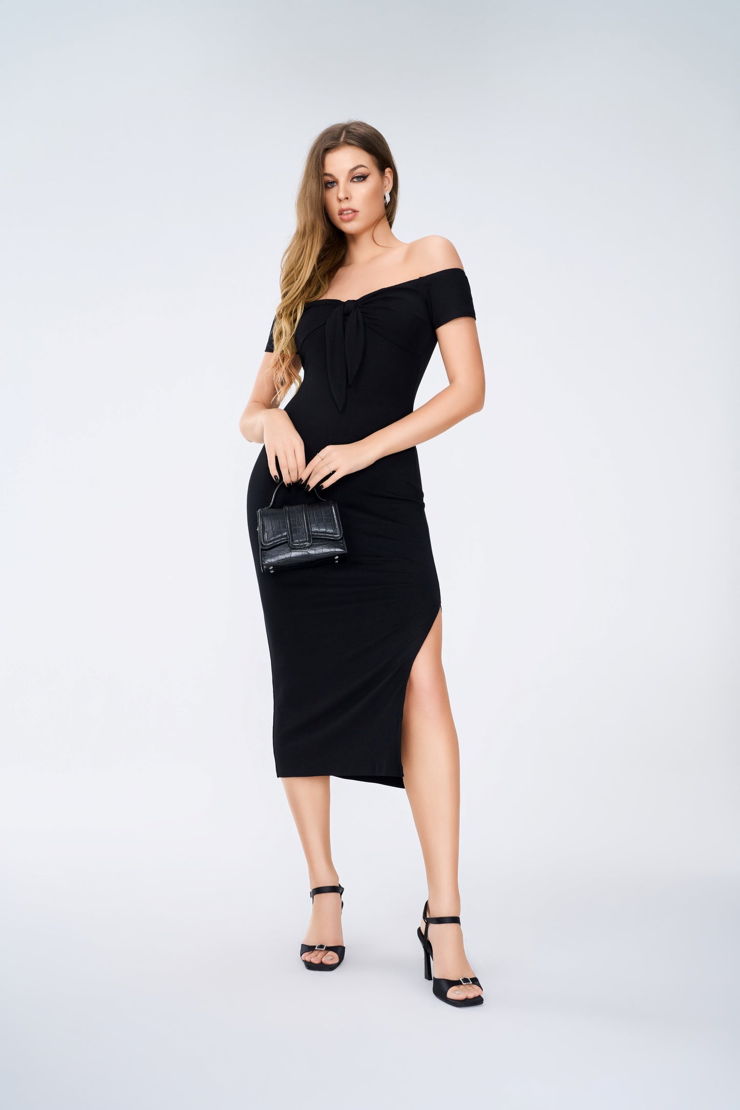 Women Black Off Shoulder Bodycon Dress