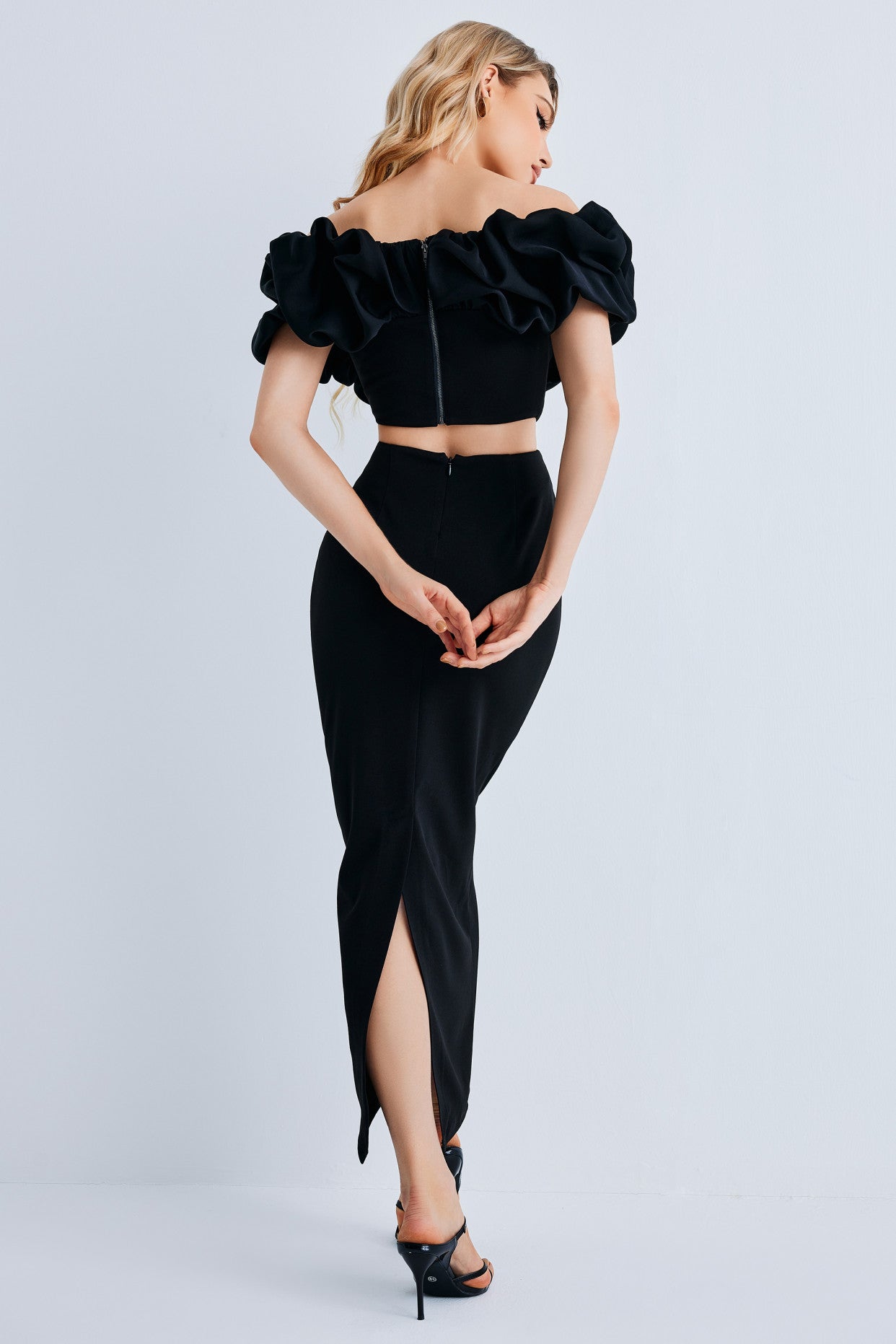 Women Off Shoulder Ruffle Bodycon Maxi Dress