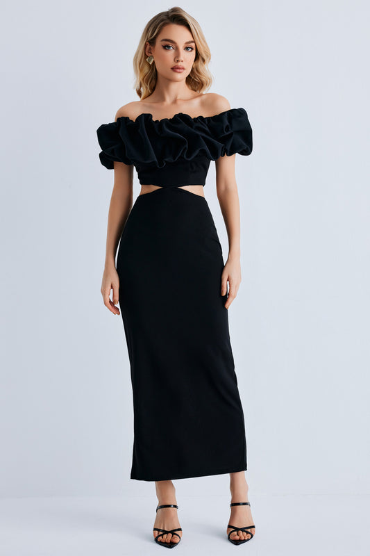 Women Off Shoulder Ruffle Bodycon Maxi Dress